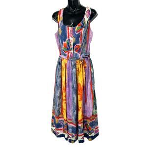 Platinum by Dorothy Schoelen Vintage Colorful Belt Dress w/ Lip Buttons Size 12